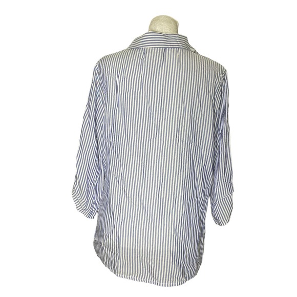 Naif Women’s Blue and White Striped Button-up Collared Blouse Sz Medium Petite - Picture 4 of 6